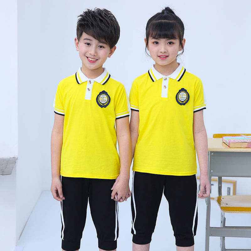 小学生校服黄色儿童班服夏季幼儿园园服红色装短袖运动七分裤套装