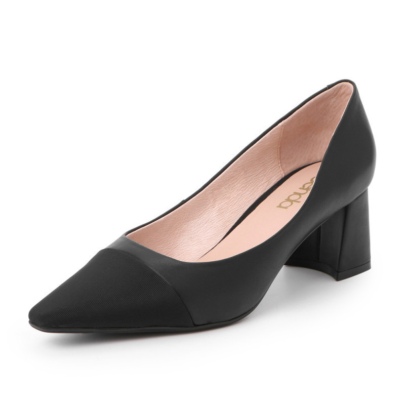 senda森达2019春季新款专柜同款时尚性感尖头粗跟女单鞋3rp01aq9