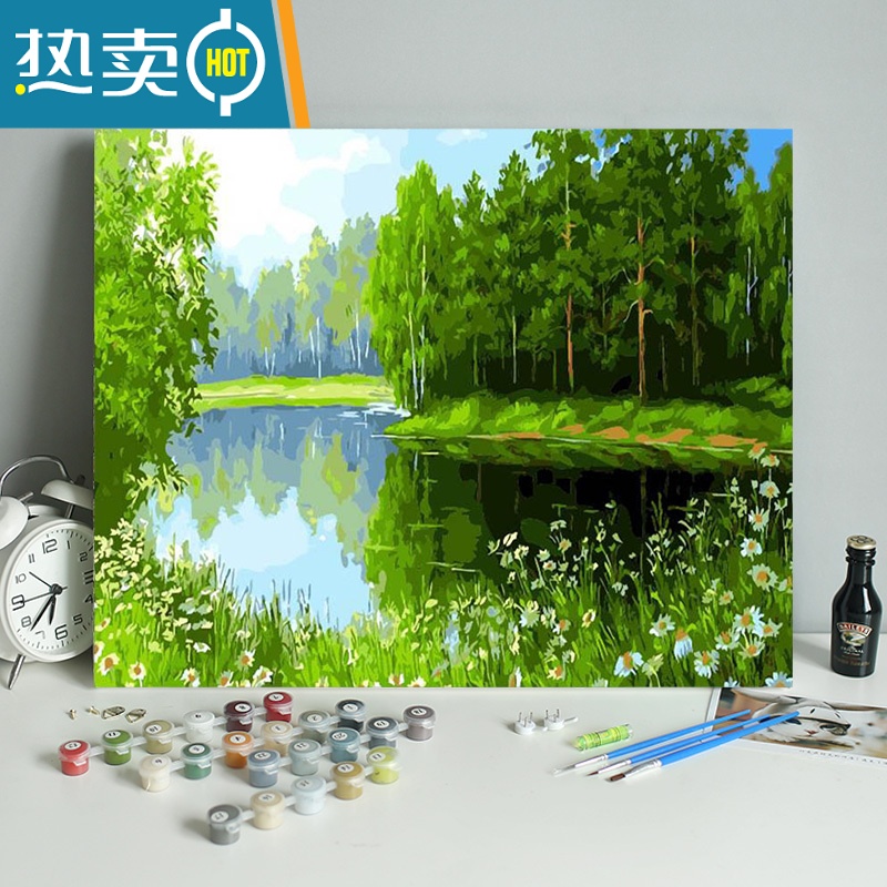 装饰画 wz9340 50*60cm绷框画板自己涂色配颜料-画笔-黑色/白色/木色