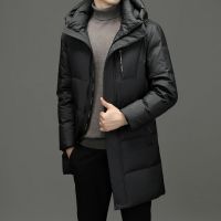 恒源祥男士羽绒服中青年秋冬加厚保暖长款白鸭绒连帽外套商务休闲纯色