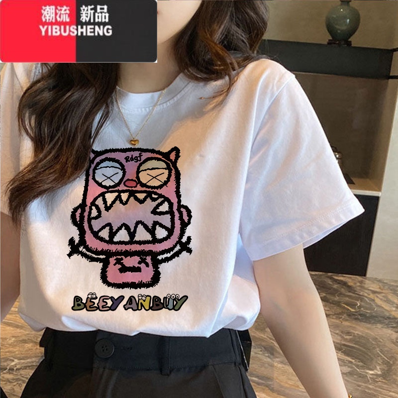 YIBUSHENG季设计感短袖t恤女2024新款韩版白色宽松体恤甜妹百搭上衣 白色-G1475 L96-115斤