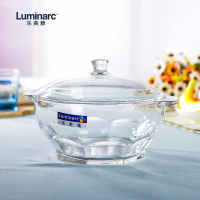 乐美雅(Luminarc)花岗岩双耳全钢化玻璃汤碗水果沙拉碗(带盖)透明1L