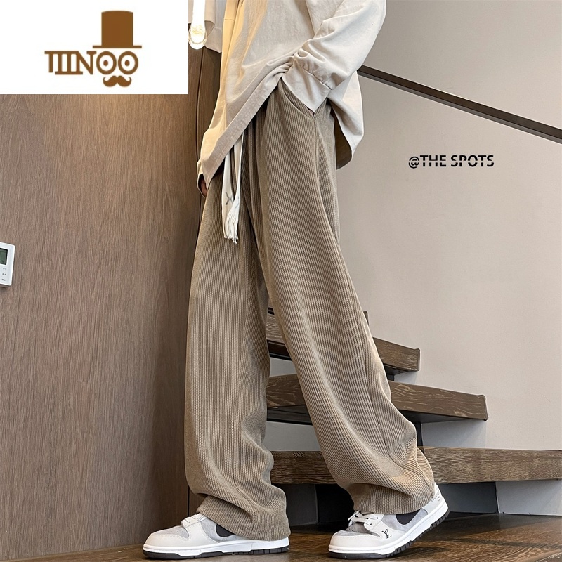 YANXU纯白色灯芯绒百搭休闲裤男秋季日系慵懒坠感裤子青少年宽松直筒A高清大图