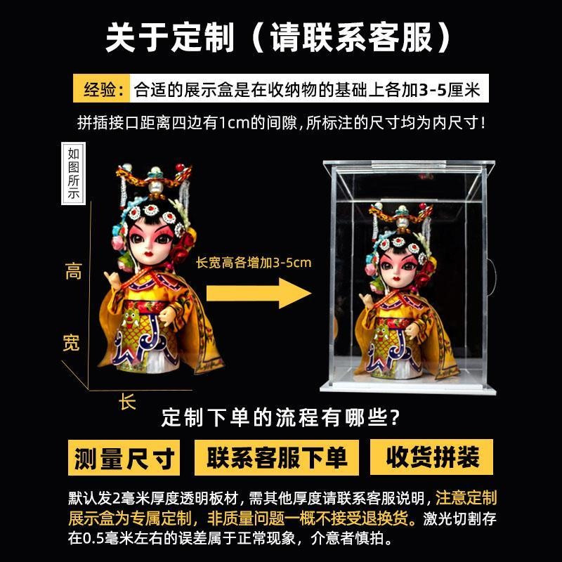 高10cm 透明底:长10*宽10cm 鑫隆开门式亚克力手办展示盒玩具模型防尘玻璃罩透明盒子人仔积木