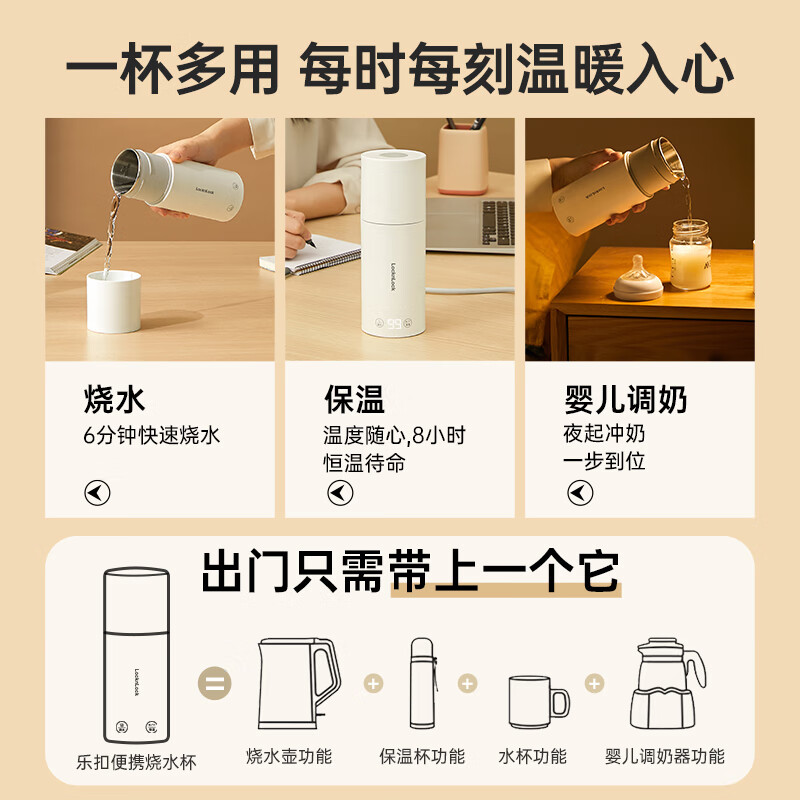 乐扣乐扣便携式烧水杯便携式热水壶EJC715WHT-316内胆高清大图
