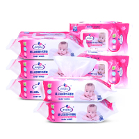 littleANGEL 100抽/4包进口品牌带盖婴儿湿巾纸巾婴幼儿宝宝手口屁屁专用 特价家用天然温和湿纸巾家用大包装