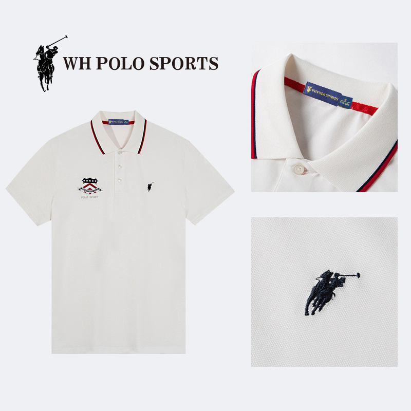 whpolosports专柜款经典商务美式风胶印盾牌刺绣马标翻领polo衫视频