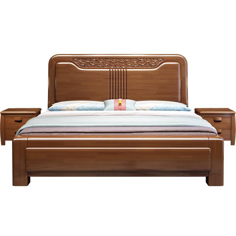 实木床中式双人床1.8米现代简约主卧室大床1.5m床架高箱储物婚床