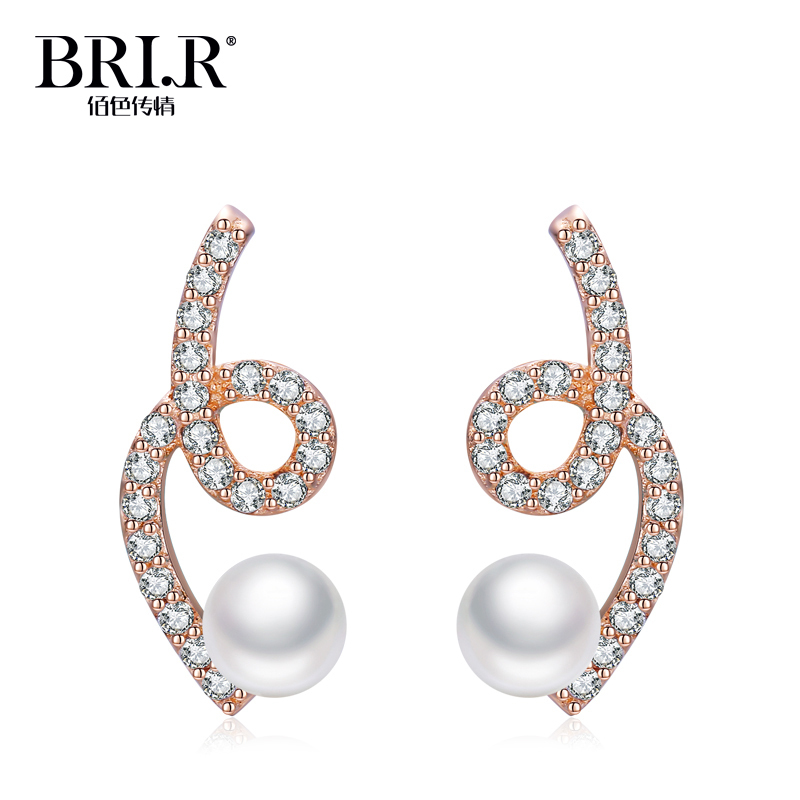 佰色传情(BRIR)925纯银淡水珍珠耳钉女创意时尚925镀玫瑰金饰品
