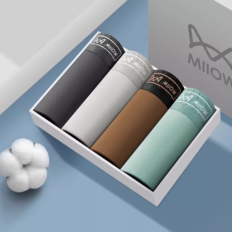 猫人男士内裤男生纯棉抗菌四角裤衩青少年大码透气男款平角短裤 3XL （4条装）深灰、浅灰、浅绿、咖啡