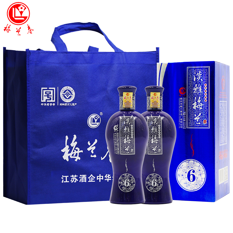 梅兰春 41.8度淡雅6 500ml双瓶 装(送礼袋)浓芝复合香型白酒 百姓口粮酒 中华老字号 产自江苏泰州