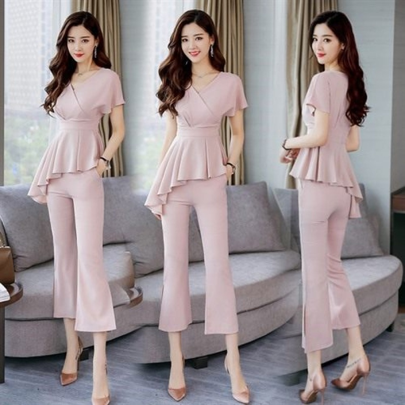 夏款雪纺阔腿裤套装女时尚女士新品夏装韩版洋气两件套夏天女装潮