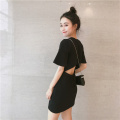 中长款修身露腰性感T恤裙子夏季短袖黑色连衣裙女包臀裙短裙女装 均码 黑色
