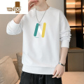YANXU长袖t恤男款宽松潮牌印花休闲圆领卫衣外套男士上衣服打底衫 2XL约140-160斤可穿 白色