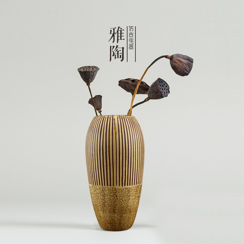 景德镇中式鎏金花瓶摆件富贵平安陶瓷大圆口插花客厅赠装饰鸟2只 三维工匠 黄色傲梅仿真配花一支高清大图
