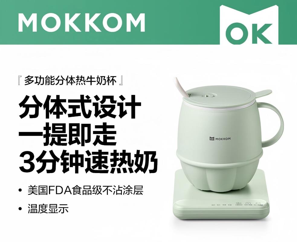 mokkom磨客养生壶 热牛奶杯 办公静音养生杯0.6L 热奶杯 浅杉绿 0.6L (送勺子)MK-384A