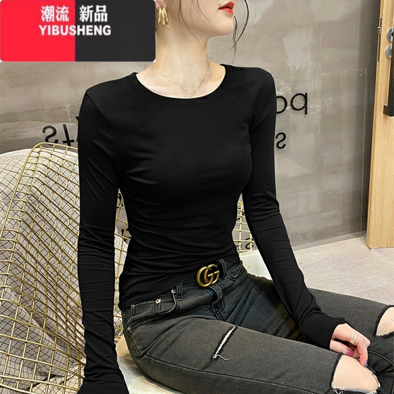 YIBUSHENG莫代尔低领打底衫女春内搭圆领长袖T恤薄款修身上衣2024新款高清大图