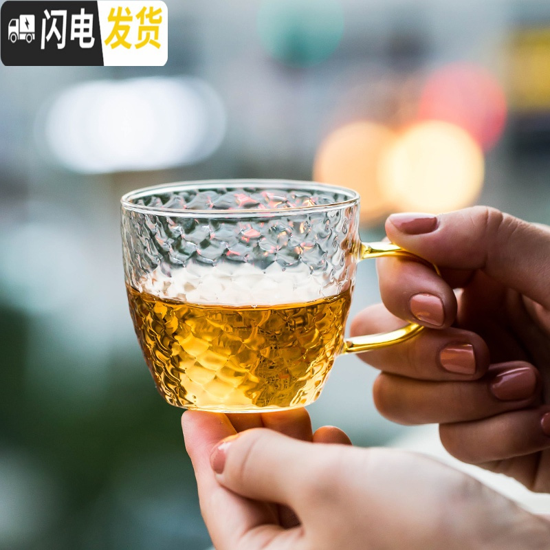 三维工匠透明玻璃功夫茶具套装日式家用茶杯茶台简约办公室红茶茶壶小套盘 金色《龙鳞壶》10件套+茶道+平板排水茶盘 12件