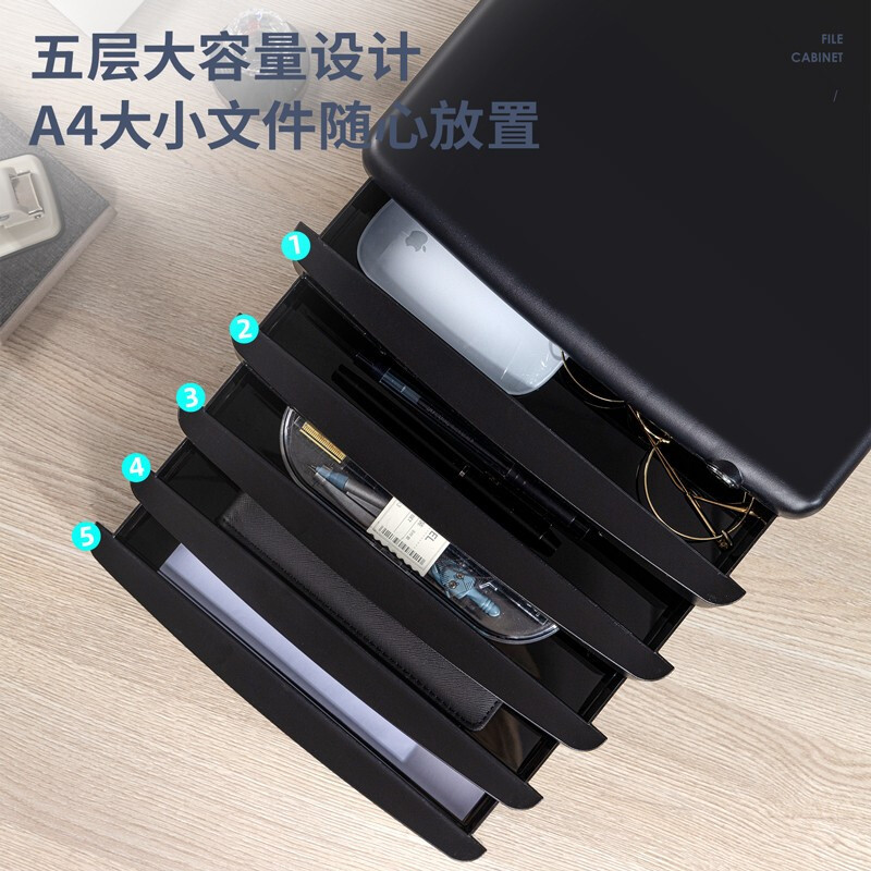 得力(deli) 9778五层带锁文件柜(黑)(只)高清大图