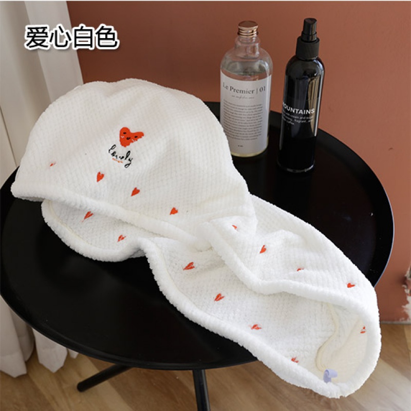 加厚吸水浴帽包头巾 女长发洗头速干帽小清新细纤维干发巾 三维工匠 爱心白色高清大图
