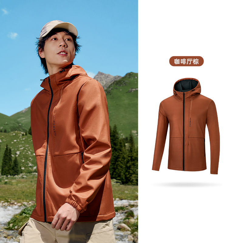 361°运动外套男秋冬加绒软壳防风防泼水开衫风衣跑步上衣 L 咖啡厅棕