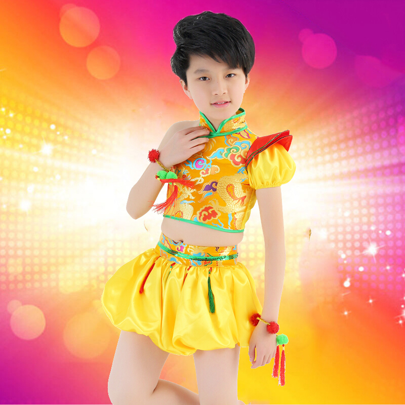 六一儿童肚兜演出服男女童民族中国风舞蹈服幼儿古装腰鼓表演服装