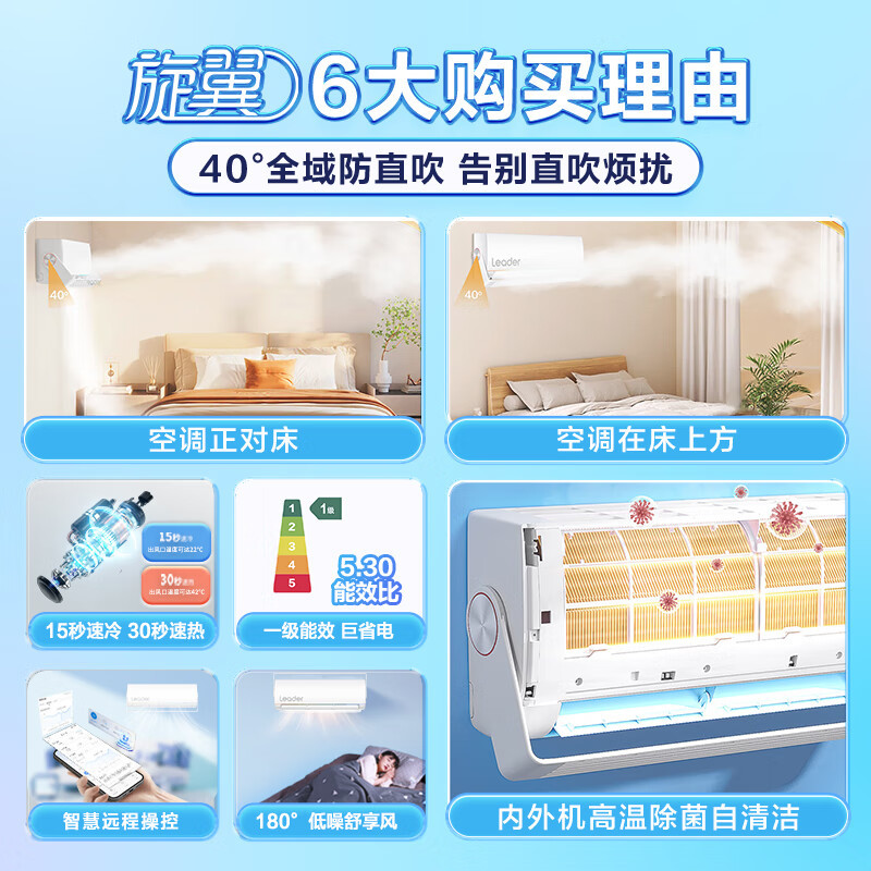 统帅(Leader)空调海尔智家出品 1.5匹新一级旋翼 变频冷暖空调挂机KFR-35GW/05MUE81TU1