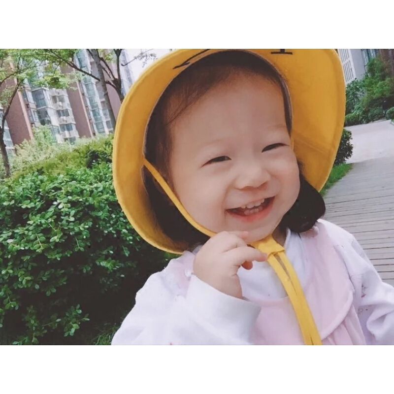 儿童春夏季宝宝遮阳帽婴儿帽子潮男女童防晒帽渔夫帽盆帽太阳帽笑黄色均码
