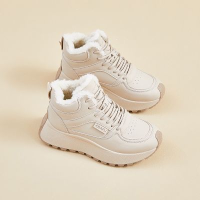 ins韩版新款加绒老爹鞋女冬季跑步休闲鞋增高_1 卡其 36