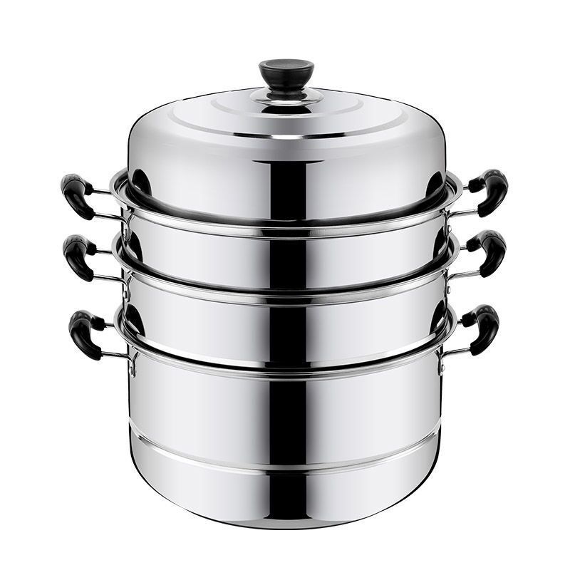 不锈钢蒸锅三层多1层加厚汤锅具蒸格蒸笼馒头3层二2层电磁炉家用32cm