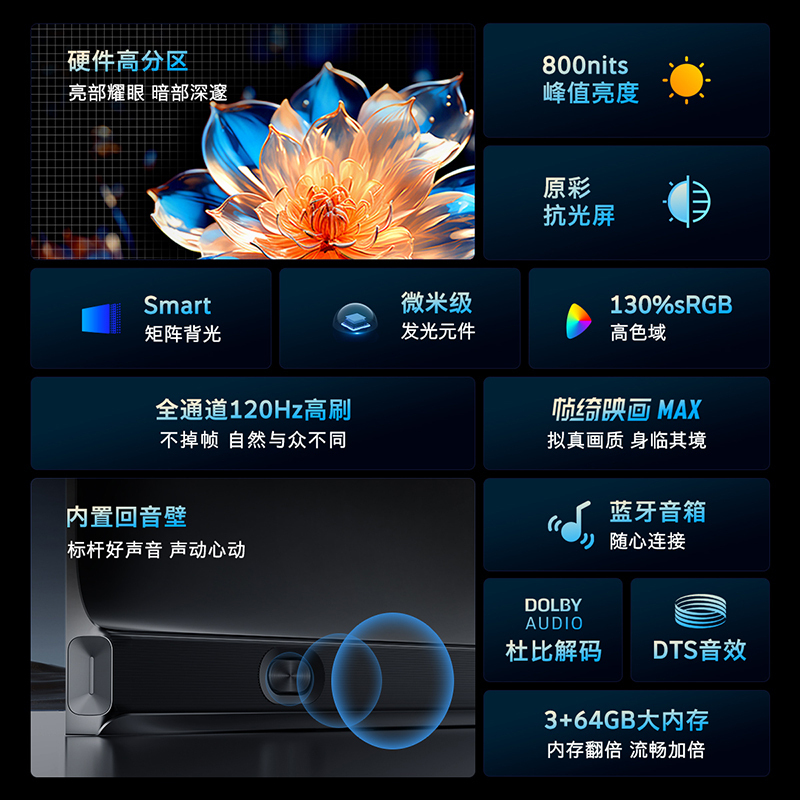 创维电视55M4D Pro 55英寸 硬件高分区 内置回音壁 800nits峰值亮度 3+64G 120Hz液晶电视