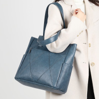 女包新款复古潮大容量手提托特包外贸跨境bags通勤女士单肩包 蓝色