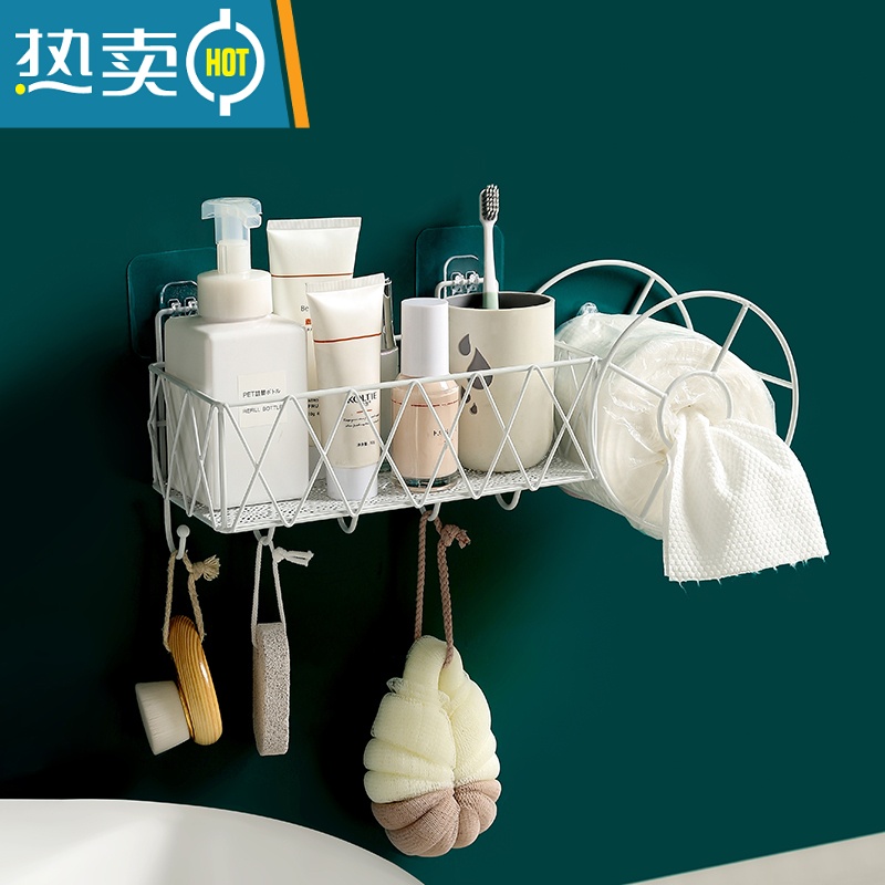 敬平洗脸巾置物架卫生间洗漱台浴室厕所洗手间墙上壁挂式免打孔收纳盒 黑色大号-长方形[可收纳洗脸巾、卸妆水等]浴室置物架高清大图