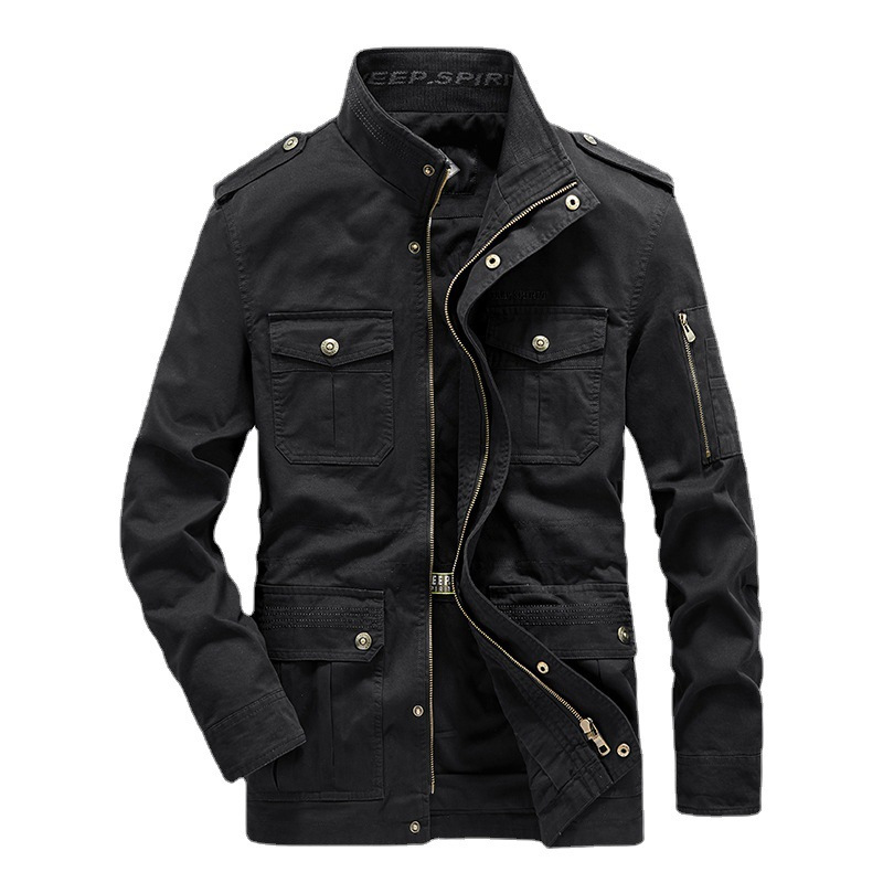 jeep吉普男装夹克男士春秋季男装休闲宽松立领纯棉多袋中青年外套