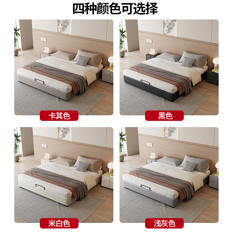 纳帕真皮床榫卯加厚满铺双人床出租屋民宿无床头小户型储物实木床高清大图