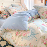 被套单件128x68被罩纯棉单人宿舍被单被套1.5四件套四季通用_788 1.8米床笠四件套【床笠180x200被套200x230】 爱丽丝-蓝【亲肤柔软裸睡】