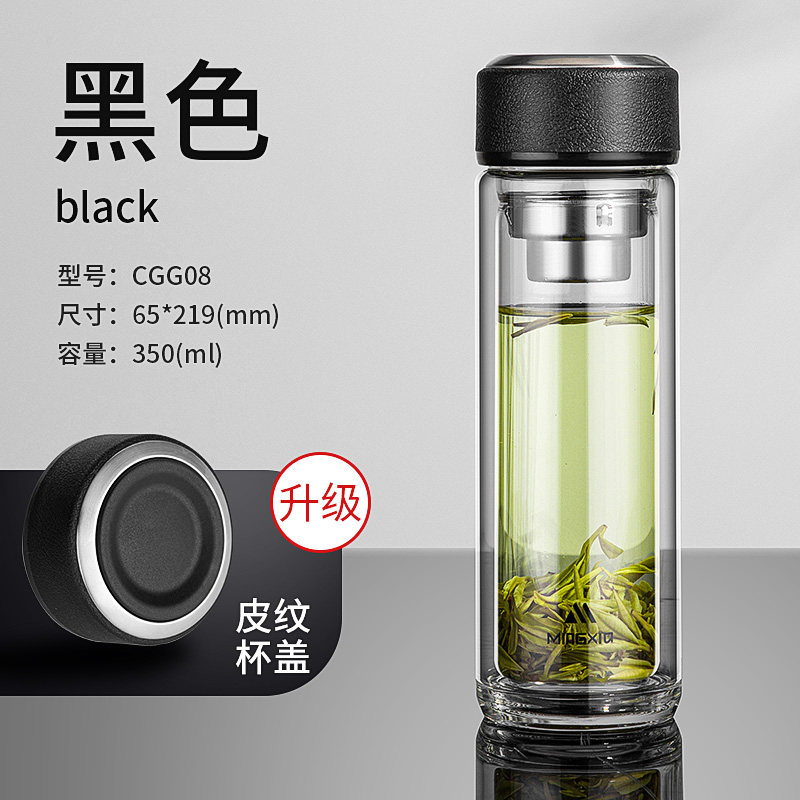 家柏饰(CORATED)双层玻璃杯男女士水杯便携杯子隔热带盖过滤网茶杯家用泡茶杯 [升级款泡茶师]经典蓝350ml高清大图