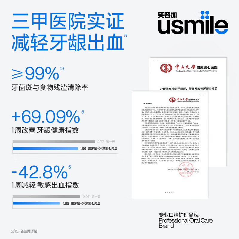usmile笑容加冲牙器 洗牙器牙齿冲洗器 伸缩便携式冲牙器 C20雪山白高清大图