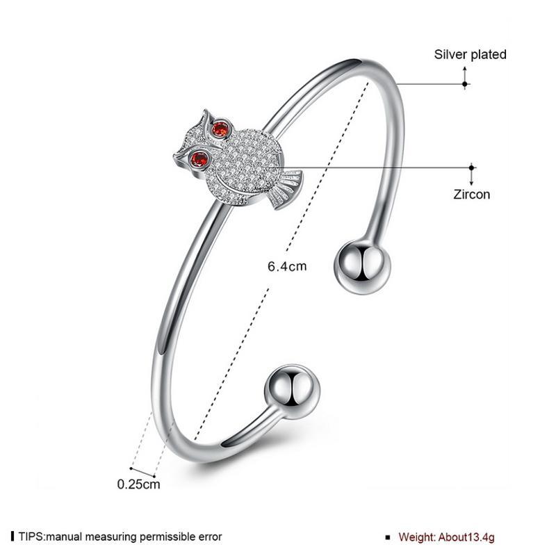 B264 Fashion Bracelet 日韩女开口手镯可节猫头鹰镀纯银首饰送女朋友七夕情人节礼物