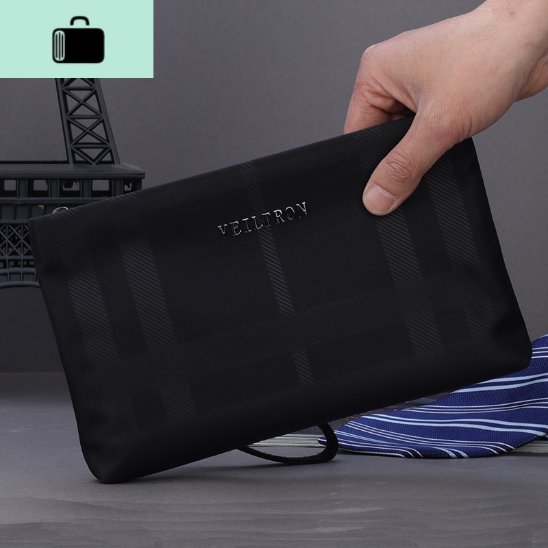 牛津布帆布男士手包手拿包手抓包夹包信封包休闲潮大容量尼龙格子NEWLAKE 黑色小号23*14