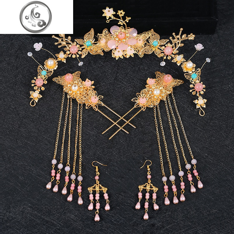 中式汉服新娘头饰套装流苏龙凤褂古风发饰结婚红色古装秀禾服凤冠