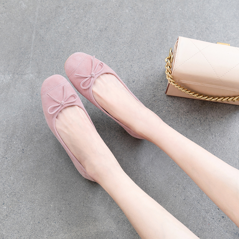 品点pandell春秋新款单鞋平跟方头羊皮平底鞋舒适女鞋