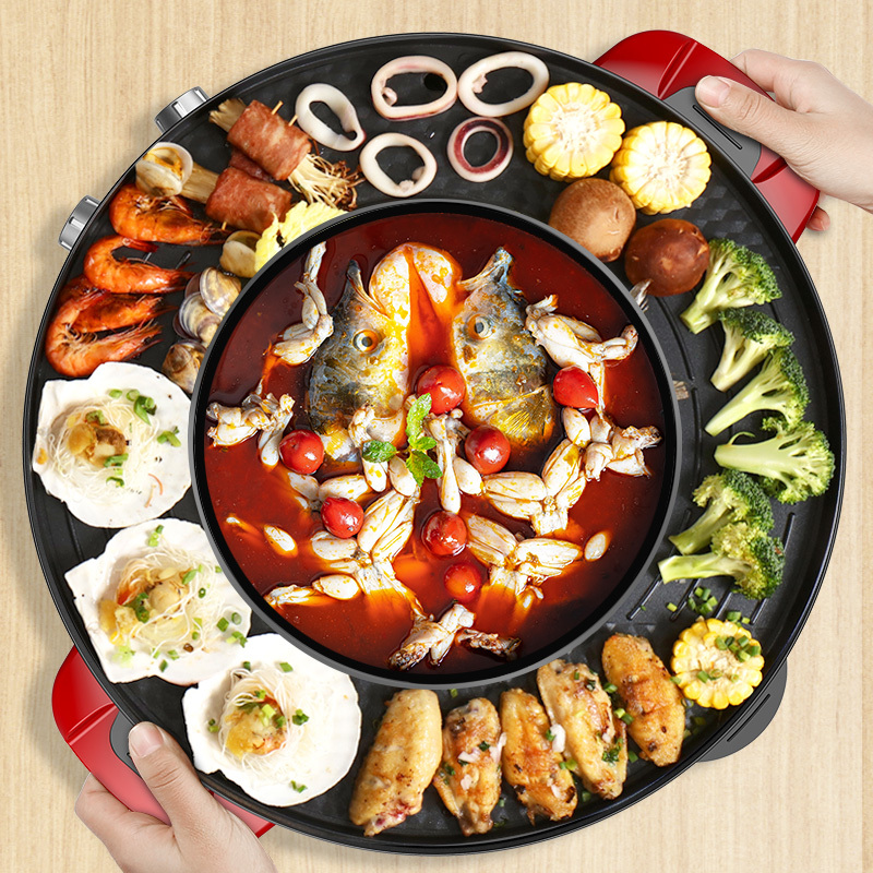 烧烤时光旧巷一体锅家用多功能烤肉盘电烤盘烤炉煎火锅
