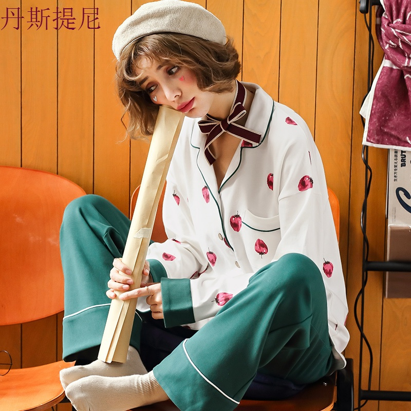? ?睡衣女秋纯棉长袖套装春秋韩版甜美可爱公主风家居服可外穿