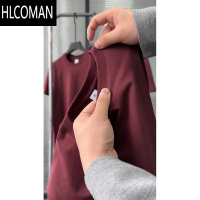 HLCOMAN酒红色高级感正肩男t恤宽松短袖上衣潮牌夏季内搭打底衫