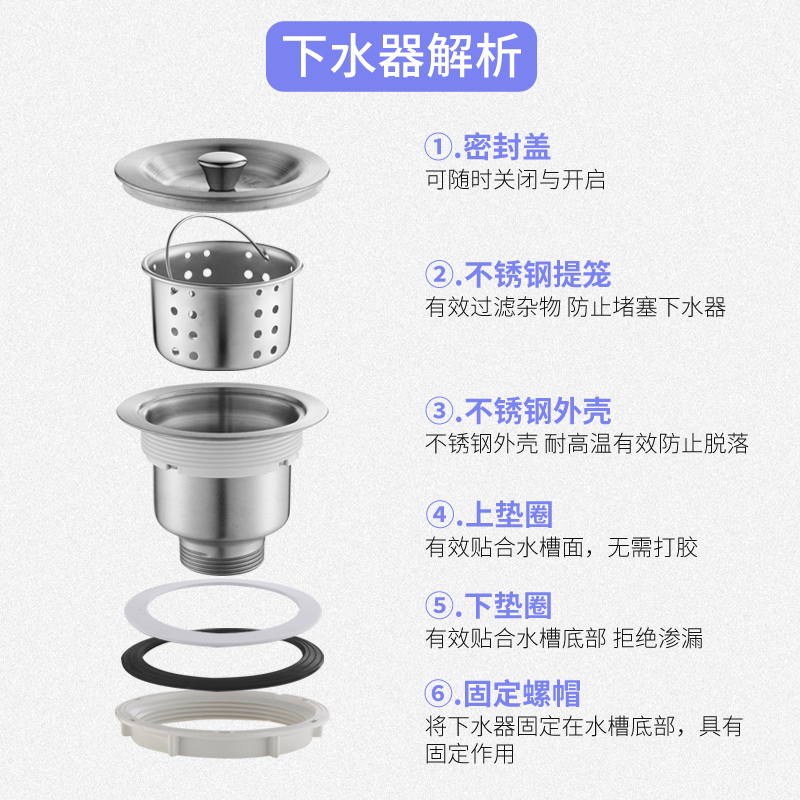 厨房洗菜盆下水管管道配件双槽水池下水器套装水槽洗碗池排水管子|单槽有溢水孔下水管50cm带钢头