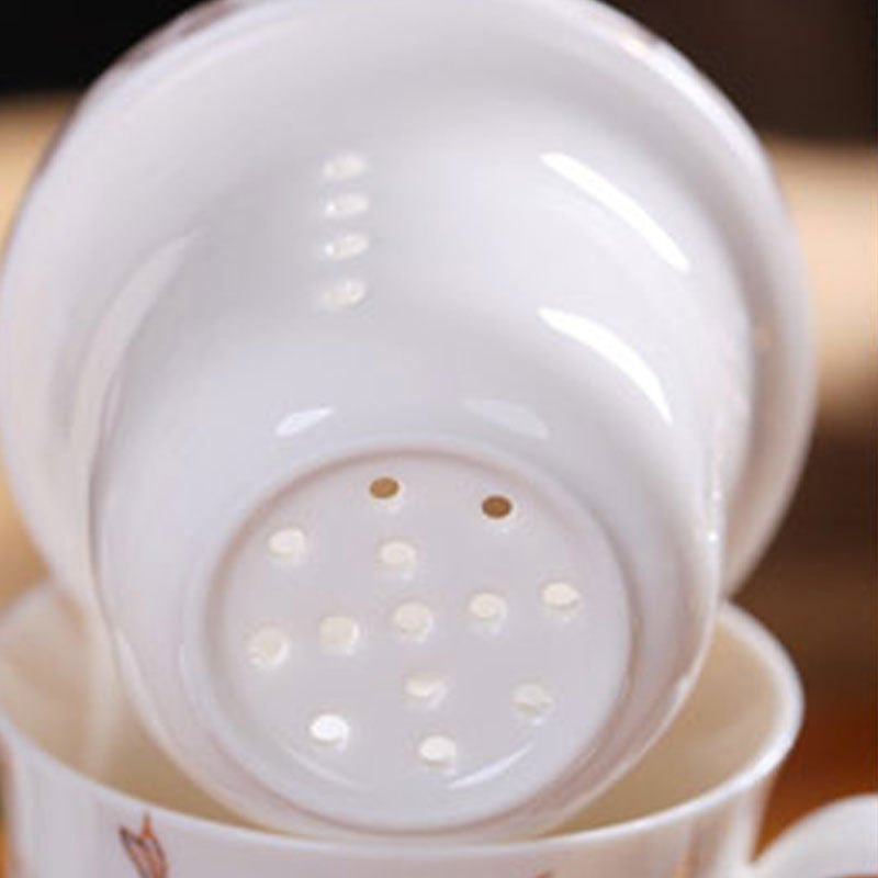茶杯陶瓷过滤杯带盖泡茶杯子办公室茶具大水杯家用青花瓷杯生活日用家居器皿水具水杯创意简约玻陶瓷杯
