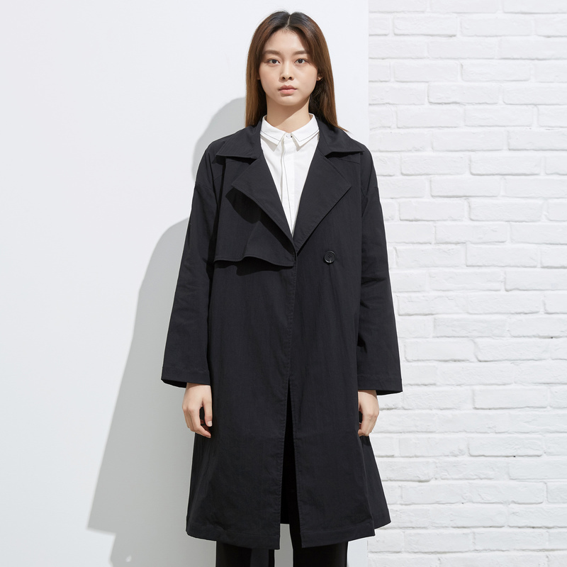 2件25折价1448再叠200减50chin祺女士中长款风衣新春款休闲黑色系带