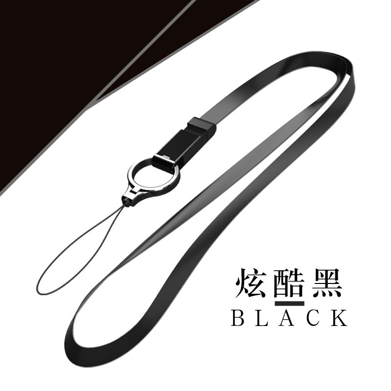 火豹手机挂绳 女款挂脖宽带可拆卸防丢绳多功能手机链男个性创意吊绳网红手机扣指环支架绳挂饰 炫酷黑[第3款指环挂绳+挂脖绳