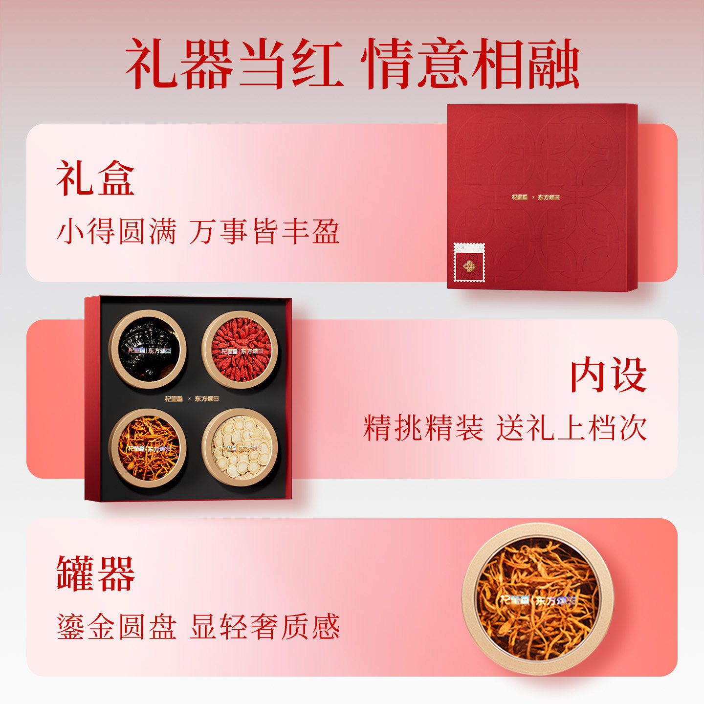 东方颂210g四拼礼盒-小满西洋参灵芝枸杞蛹虫草长辈家人新年礼物营养滋补礼品年货过年官方旗舰店高清大图